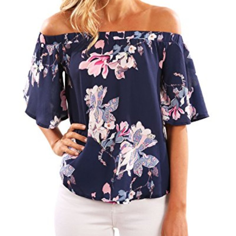 NWT Style Dome off shoulder blue floral print top sz medium